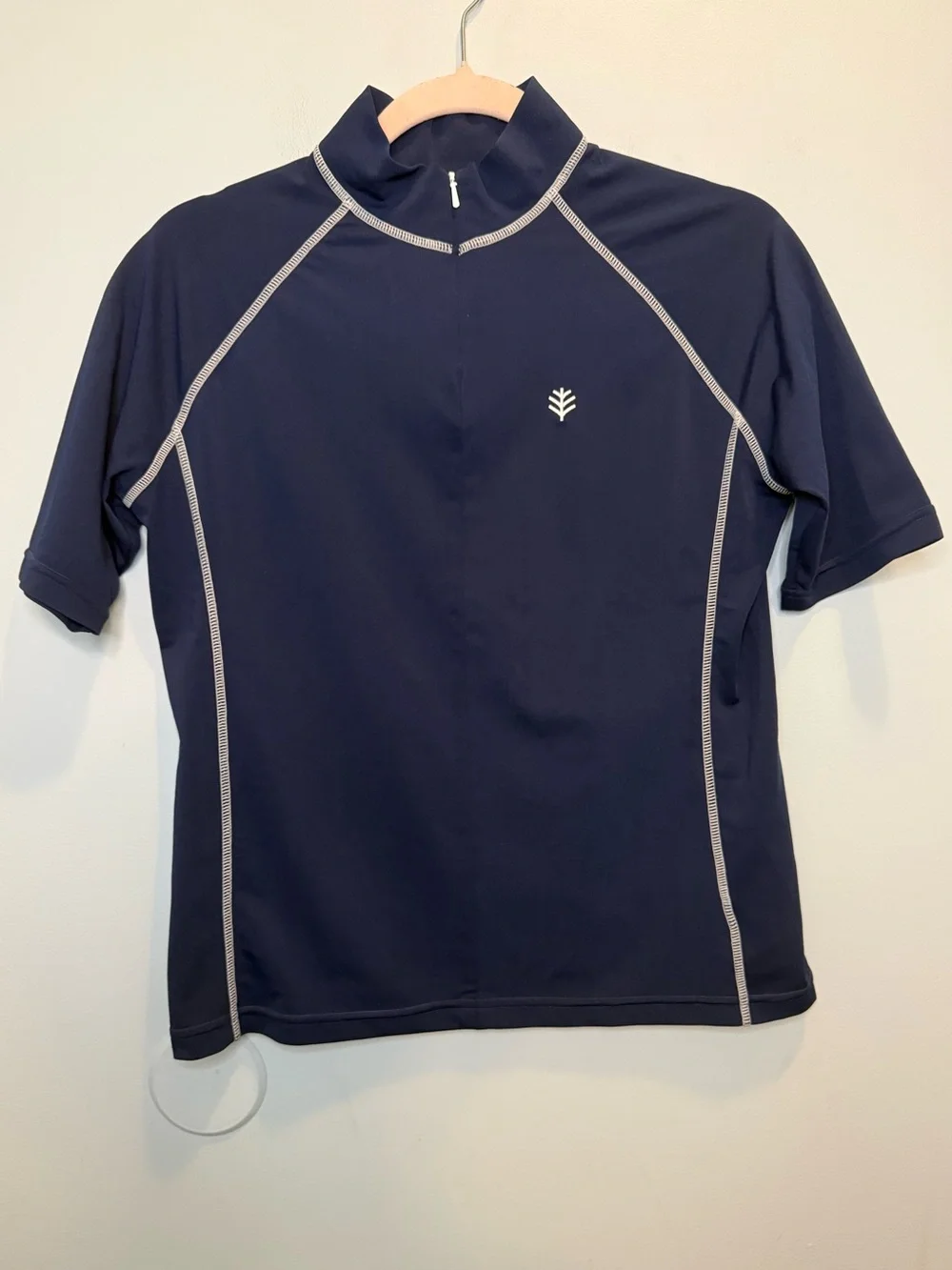 Coolibar UPF 50+ Quarter Zip Short Sleeve Swim Rash Guard Navy Men’s Small